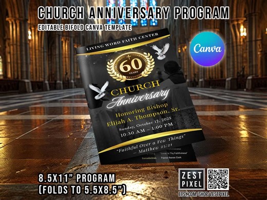Church Anniversary Program: Editable Bifold Canva Template (8.5x11” Folds to 5.5x8.5”) - Etsy