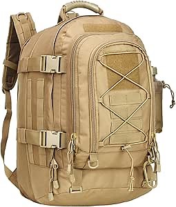 Large Tactical Backpack for Men Military Backpack with DIY System for Travel, Work,Camping,Hunting,Hiking,Sports (TAN)