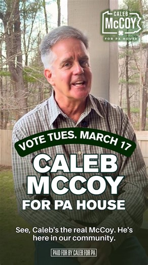 REP. SCOTT CONKLIN ENDORSES CALEB MCCOY FOR STATE HOUSE IN MARCH 17 SPECIAL ELECTION ☘️ “Hello to our neighbors in beautiful Blair County! This Tuesday, March 17, I am asking everyone in the House District 79 special election to come out and vote for Caleb McCoy for PA State Representative! It would be an honor to serve alongside Caleb with our shared commitment to championing working people in our areas.” @Caleb McCoy for PA www.therealmccoyforpa.com