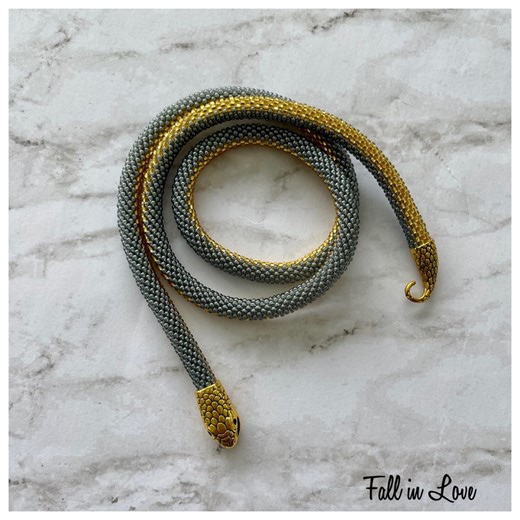 Beaded Snake Necklace - Bead Crochet Reptile Jewelry - Snake Skin Layered Rope - Silver Gold Unisex Snake Head Clasp Choker or Bracelet - Etsy