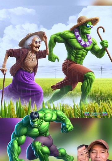 Old Woman Chasing Superheroes Cartoon Adventure