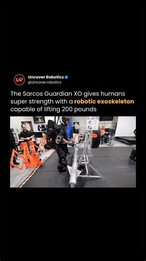 AI & Robotics on Instagram: "The Sarcos Guardian XO is a full-body, battery-powered exosuit designed to multiply human strength and endurance, letting a person lift up to 200 pounds repeatedly without strain. Developed by Sarcos Robotics, the suit uses a network of sensors, motors, and hydraulic systems to mirror the wearer’s movements in real time, allowing precise control and natural motion while offloading almost all the physical effort to the machine. It’s built for industrial and military u