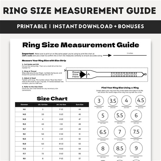 Printable Ring Size Chart, Ring Sizer Tool, Find Your Ring Size, Diamond Ring Size Tool, International Ring Size Chart, Instant Download - Etsy Australia