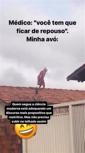 Rogerio Liporaci - Trate sua dor on Instagram: "O médico pediu repouso. Minha avó: subiu no telhado. Esse é o problema: entre o repouso absoluto e o exagero, existe o caminho que a ciência recomenda — manter-se ativo, com força e autonomia, mesmo na idade avançada. O que envelhece não é só o corpo, é a comunicação restritiva que trata idoso como criança frágil: ‘Não sobe a escada’ ‘Não pega peso’ ‘Deixa que eu faço por você’ Resultado? Descondicionamento, sarcopenia (perda de massa muscular) e p