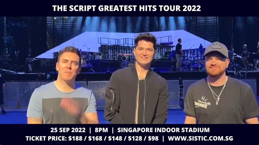 As part of their Greatest Hits Tour 2022, The Script are making their long-awaited return to Singapore on 25 September at Singapore Indoor Stadium. They will be performing tracks from their greatest hits album, Tales From The Script, a showcase of their biggest hits and fan favourites, from their six studio albums to date. BOOK NOW ➡️ https://bit.ly/3u0Df3P #TheScript #TheScriptFamily | SISTIC