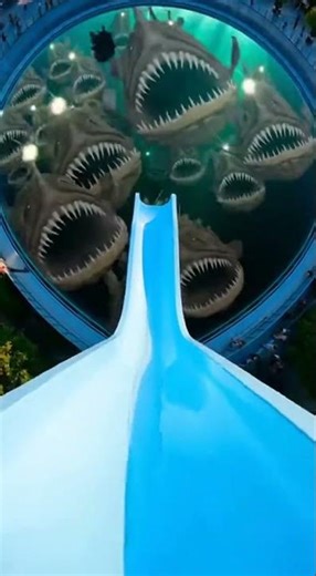 Waterslide into pool full of giant fish #funny #memes