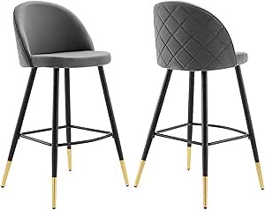Modway Cordial Performance Velvet Dining Bar Stools in Gray - Set of 2
