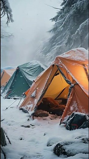 Frozen Morning: Survival Tent During a Blizzard storm#camping#babifreitas#blizzard #snowcamp#nature