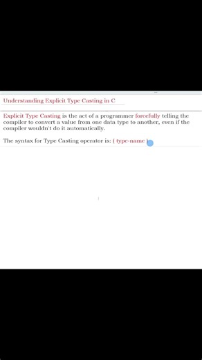 Definition of Explicit Type Casting in C