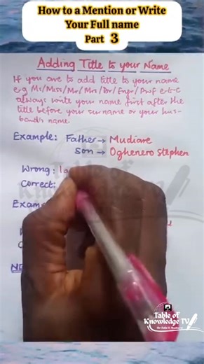 8.7K views · 101 reactions | Name ordering: How to write your full name (3) – final part. #nameordering #writingfullname #Grammartip #Englishlessons #Grammarlectures #Vocabs | Table of Knowledge TV | Facebook