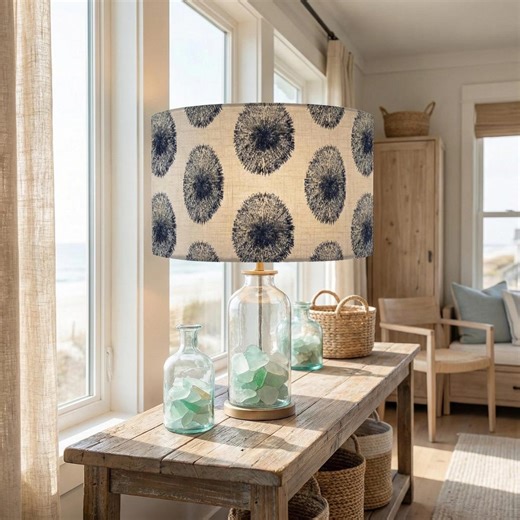 Modern Coastal Tripod Lamp or Drum Table Lampshade , Navy Sea Urchin Print, Beach House Lighting, Neutral Coastal Decor,coastal Cottage - Etsy