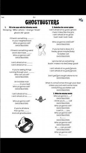 Learn English with GHOSTBUSTERS! FREE WORKSHEET!