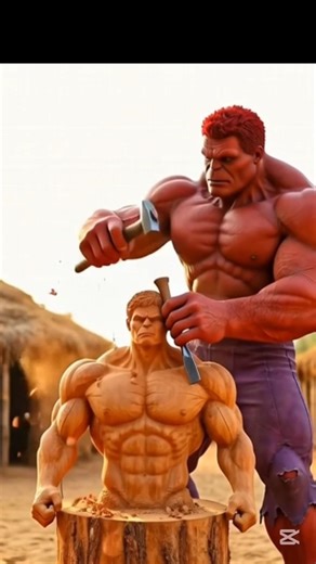 "Red Hulk Statue Reveal – Ultra Realistic Village #RedHulk #HulkStatue #CinematicArt #3DArt #Village