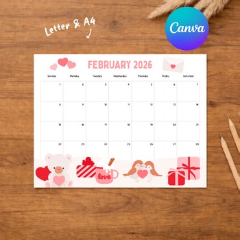 EDITABLE February 2026 Calendar: Printable Monthly Planner for Kids