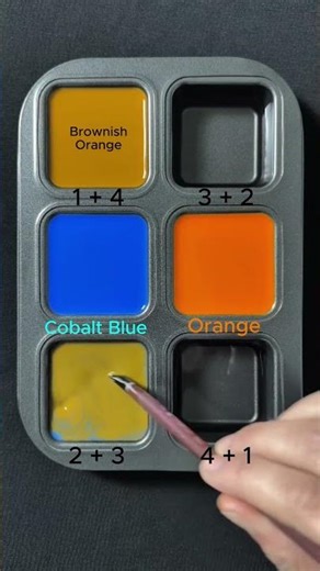Create 4 colors from 2 colors: Cobalt Blue + Orange #asmr #colormixing #mix #mixing #satisfying