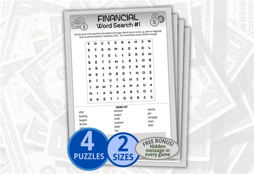 Financial Word Search, Money Word Search, Financial Literacy, Word Search Puzzle, Financial Terminology, Money Word Games - Etsy