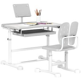 AIYAPLAY Height Adjustable Kids Desk and Chair Set, Tilted Desktop, Grey