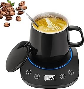HYRIXDIRECT Coffee Mug Warmer with Mug Spoon Set, Electric Coffee Cup Warmer for Desk with Auto Shut Off, 7 Temperature Setting Heated Coffee Mug, Beverage, Milk, Tea Warmer