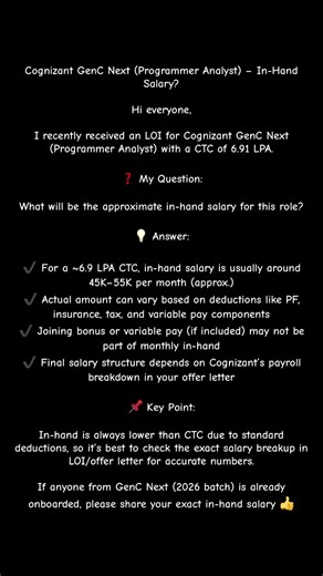 Cognizant GenC Next (Programmer Analyst) – In-Hand Salary?