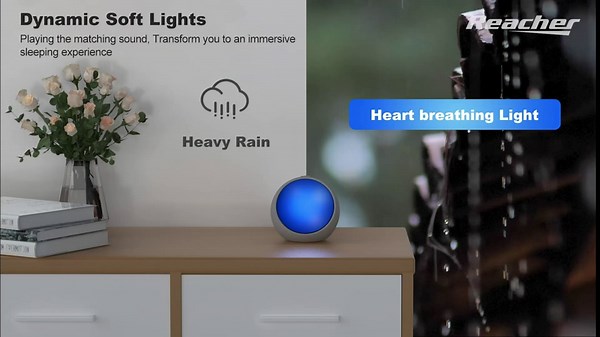 REACHER White Noise Sound Machine, Ambient Night Light for Sleep, 21 Soothing Vibrant Natural Sounds, Brown, Pink & White Noise Machine for Baby, Adults, Kids