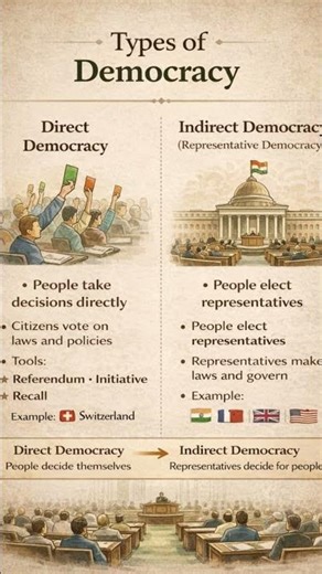 Direct vs Indirect Democracy Explained in 30 Seconds | UPSC Polity Made Easy 🇮🇳