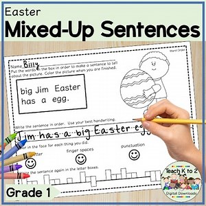 Sentence Writing Scrambled Sentences First Grade Easter Writing Worksheets