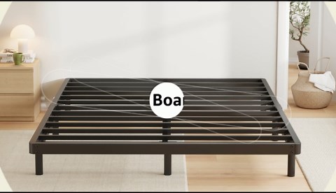 2 Inch High Queen Box-Spring with Steel Slats, Quick Lock Queen Bunkie-Board Only, Low Metal Frame Bed-Slat Replacement, Noise Free Mattress Surpoort Base, Black