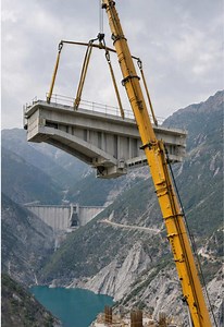 🤯 HOW DO THEY DO IT?! Bridge over the abyss: Seconds to connect! The margin for error is zero! A giant crane gracefully lifts a segment of the future bridge to a dizzying height above the canyon. This is pure engineering magic and nerves of steel of the operator. 👇 #megaproject #construction #crane #engineering #highaltitude