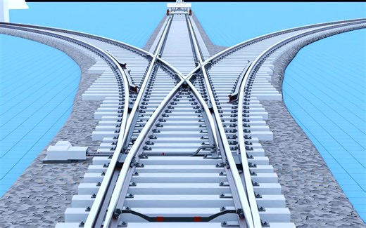 【3D动画】一种铁路三向道岔 工作原理展示