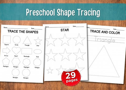 Preschool Shape Tracing Worksheets – Basic Shapes, Printable Kindergarten Homeschool Learning, Fine Motor Skills Activity - Etsy