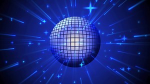 Rotating glowing disco ball with bright rays. animation for a musical disco. Lights Star Glitter sparkling disco ball. night party background. 4k video