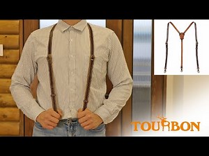 Tourbon Genuine Leather Men's Suspenders Heavy Duty Y Back Design