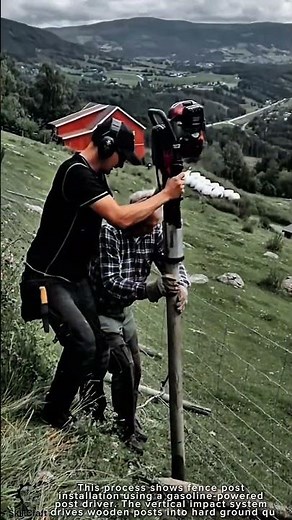 Fence Post Installation Work Tool Using Gasoline Post Driver #worktool
