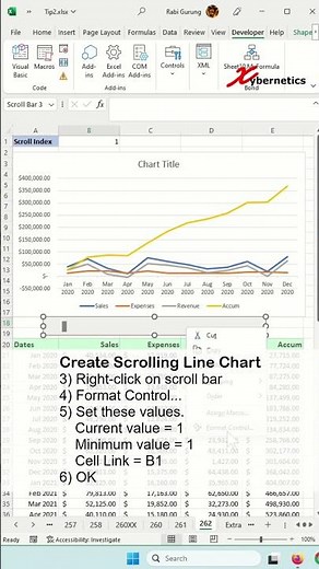 Dynamic chart using the scroll bar in Excel PART2 #tips #excel #shorts #shortvideo #shortsvideo #how