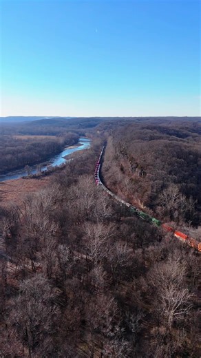 Hoping to catch a train while flying and captured two at once #dronevideo #dji #missouricheck #nature #trains