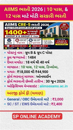 AIIMS CRE-5 Vacancy 2026 | Group B & Group C Recruitment 2026 | 10th, 12th Pass, Diploma Jobs | #job
