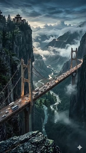 Extreme Bridge Construction Between Steep Mountains👷‍♂️🌁 #BridgeConstruction #EngineeringMarvel
