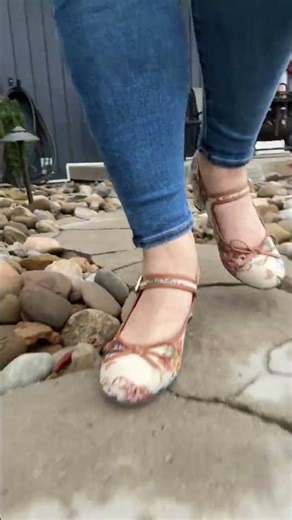 Mary Jane chunky heels with a vintage floral print + bow detail