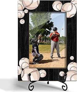 Baseball Picture Frame, Baseball Frame for Teenager Coach, Wooden Photo Frame with Stand, 4"x6" Picture Frame for Tabletop Display, Home Office Desk Decor Shelf Display/XK67