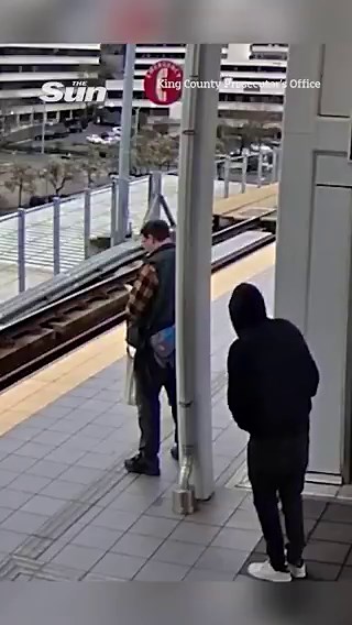 Terrifying moment innocent commuter is shoved in front of oncoming train in vile ‘unprovoked’ attack
