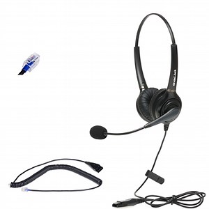 Polycom IP Phone Dual-Ear Wired Headset | OvisLink | with RJ9 Quick Disconnect cord | Call Center Headset Durable