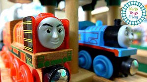 It's another Thomas and Friends Season 22 full episode parody, only on Kids Toys Play! Today, we're going on a Big world, Big Adventure with our Thomas wood toy trains! All the way to China, for series 22 episode, the Water Wheel! Hong-Mei tells Thomas that the water wheel he is carrying is made from bamboo and is very important. But in his eagerness to discover other things made from bamboo, Thomas forgets about his mission and ends up taking a shortcut via a low bridge, which knocks the water 