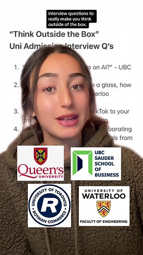 Get your thinking caps on for these university admission interview questions!🧢🔛 #greenscreen #queens #UBC #ubcsauderschoolofbusiness #queenscommerce #uoft #uoftrotman #rotmancommerce #waterloo #waterlooengineering #uniadmissions #univideointerview #interviewtips #bestprogramsincanada #uniadvice #uniapplications #studentadvice #studentsuccess #unitips #youthfully