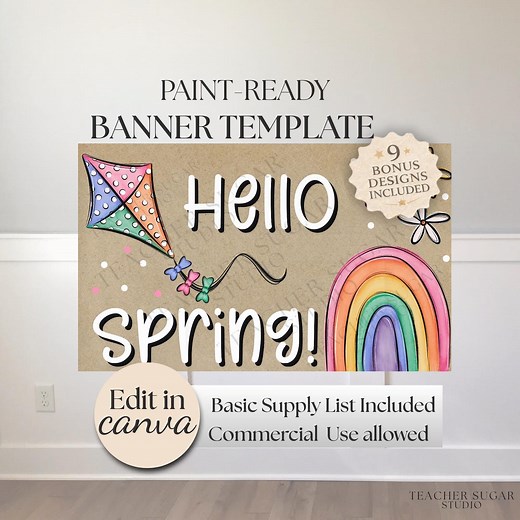 Hello Spring Banner Template, DIY Paintable Sign (canva Editable, Digital Download) - Etsy