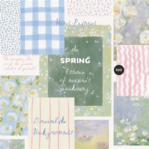 Hand-painted Cottage Spring Backgrounds - Soft Pastel Floral Impressionist Background Set - Whimsical, Gingham, Tiny Flowers, Stripes - Etsy
