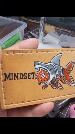 Mindset Leather Patch Hat 🦈🐟 Goldfish Wearing Shark Skin | Hand Tattooed Trucker Cap