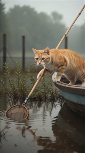 Cat Family Explore Flood Season Fishing in An Giang, Vietnam. #cat #cats #catvideos #catshorts