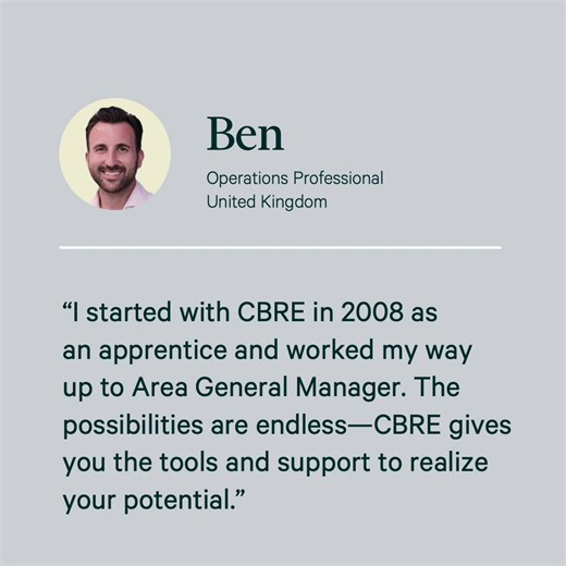 Whether you’re just starting out or ready for the next step, a career with CBRE offers the tools, support and freedom to grow. Learn how Cédric, Ben and Alice each took different paths, but all carved their own way. Discover how you can realize your potential and stay connected by joining our Talent Community: https://cbre.co/3Jsn9uG #TogetherCBRE | CBRE