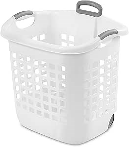 Sterilite 1.75 Bushel Ultra Wheeled Laundry Basket, Handle and Wheels for Easy Rolling of Clothes to and from the Laundry Room, Plastic, White, 4-Pack