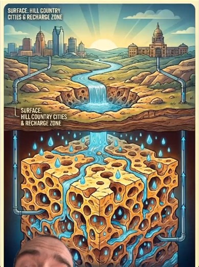 Did you know the most important water source in Texas is invisible? 🕵️‍♂️🌊 The Edwards Aquifer is hidden inside the Edwards Plateau. It's one of the most unique geological formations in the US—basically a giant rock sponge that catches rain and turns it into drinking water (and amazing swimming holes like Jacob's Well!). Have you ever swam in a Hill Country spring? 👇 #TexasHillCountry #JacobsWell #BartonSprings #Geology #Geography